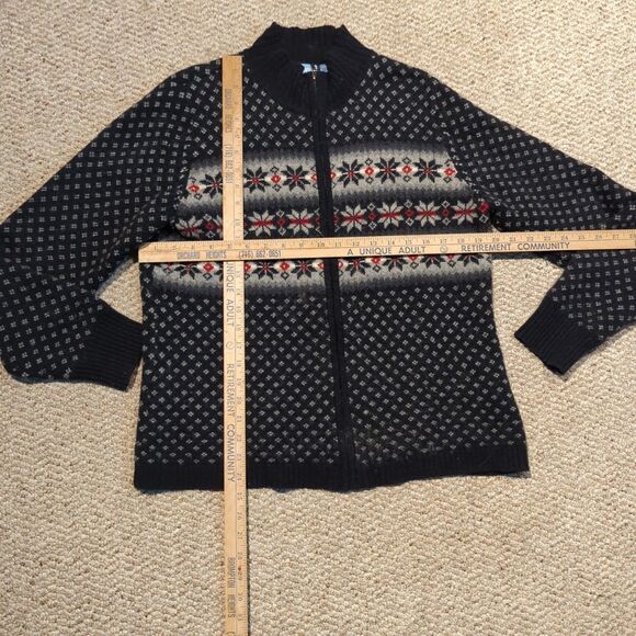 Vintage Frost Sweater Cardigan Womens Large Black Fair Isle Wool Full Zip Nordic - Picture 2 of 7